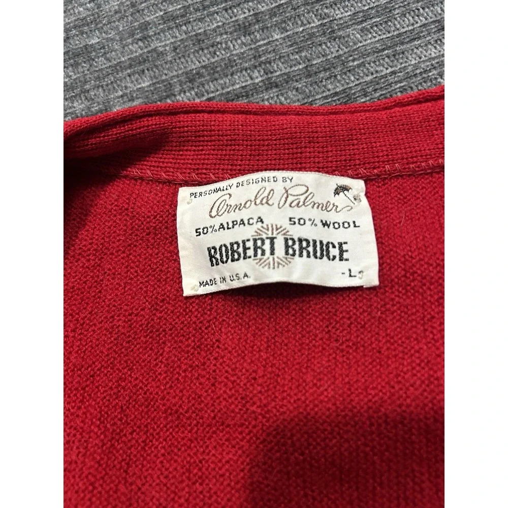 Vintage Arnold Palmer Cardigan Lg/XL Robert Bruce Alpaca Wool USA 60s Navy Red